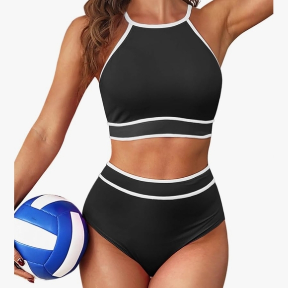 Tempt Me Other - Black High-Neck Bikini with Racerback and High-Waisted Bottoms
